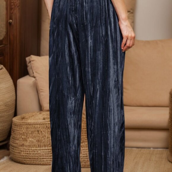 The Valeria Davi and Dani Plus Size Crinkled Velvet Elastic Back Pants blue grey - Picture 3 of 3